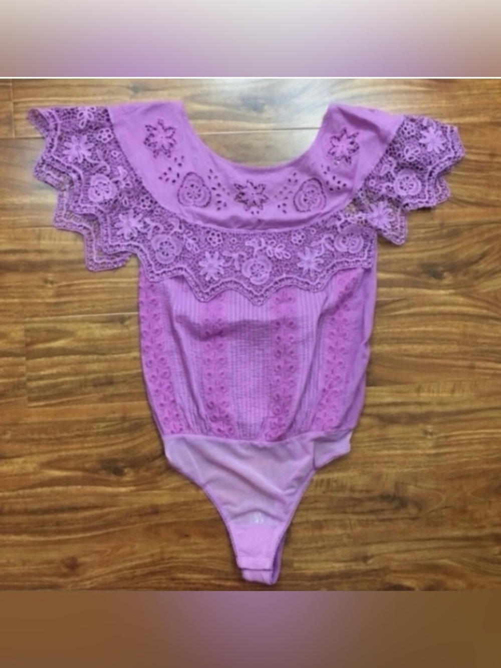 NWOT New Free People Womens Fuscia Crochet Boho Lace Up Thong Bodysuit Size M